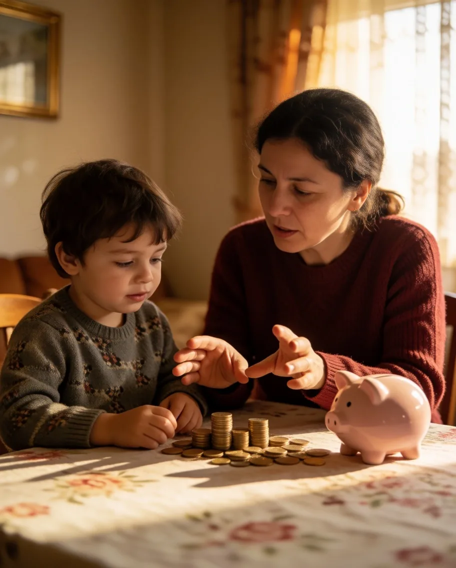 Çocukla tasarruf konuşan ebeveyn